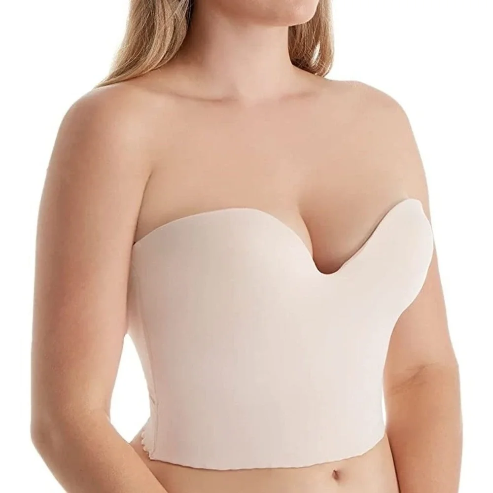 NWT Carnival 40D Invisible Plunge Longline Seamless Bustier Bra 306 White 99726